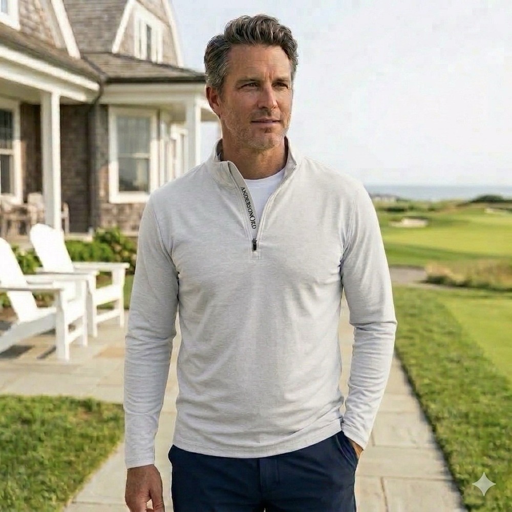 AndersonOrd‎ Men's Luxury Golf Wear 1/4 Zip Pullover Lt Grey Sz Medium Stretchy